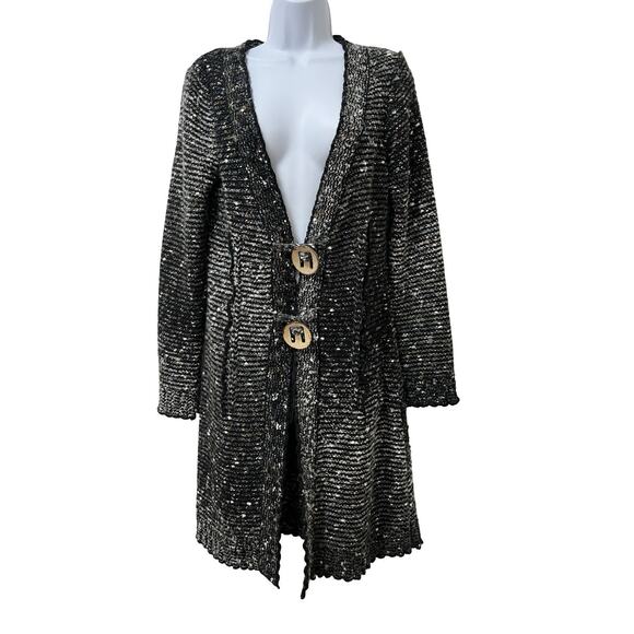 BCBGMaxAzria Womens Boucle Alpaca Mohair Blend Duster Cardigan Size L Black Y2K - Picture 1 of 8